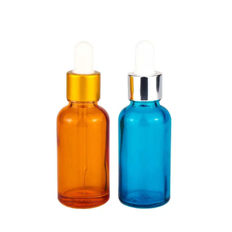 空のカラフルなフロストガラスエッセンシャルオイルボトル化粧品エッセンシャルオイル用30mlカラーセラムドロッパーボトル