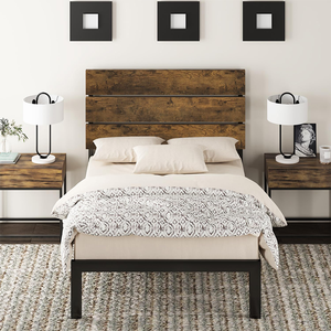 Cadre de lit plateforme en métal de grande taille avec tête de lit et pied de lit en bois, base de matelas, ne nécessite pas de matelas à ressorts - Product Image 6