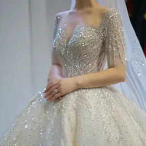 wedding dresses for black women white wedding dress crystal beads sequins luxury long tail One-shoulder bridel dress wedding