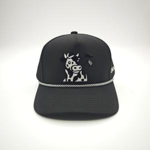 Casquettes de baseball ajustables professionnelles personnalisées à 5 panneaux pour adultes en polyester/coton structuré avec sangle en plastique motif léopard/à pois et étiquette tissée - Product Image 2