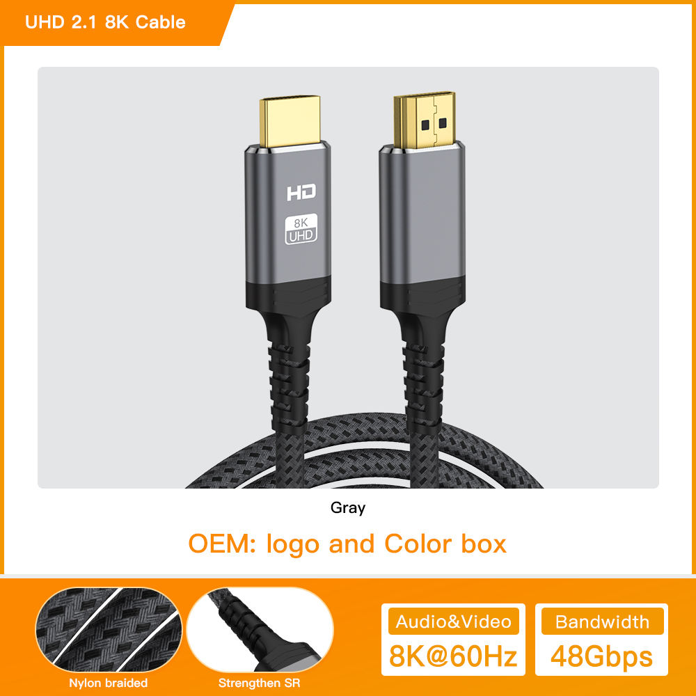 Gris [NO.4] HDMI vers HDMI 2.1 8K@60Hz [Plaqué Or]