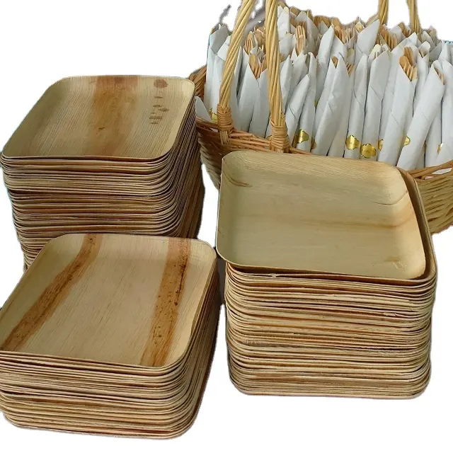 Одноразовые пластиковые тарелки для суши с покрытием пальмового листа/бамбука/дерева