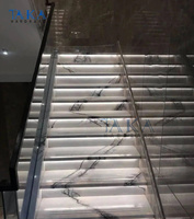 Escalier droit flottant avec semelle en marbre et balustrade en verre sans cadre avec plaque de Base, escalier flottant en marbre, offre spéciale