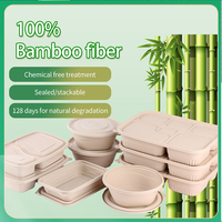Boîte d'emballage à emporter dégradable à emporter Conteneurs alimentaires Jetable Pâte de bambou écologique Boîte à lunch à compartiments multiples