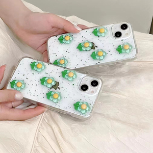 Ốp Điện Thoại Di Động Lấp Lánh Trong Suốt iPhone 11 12 13 Pro Max Ốp Điện Thoại Trong Suốt Bằng Nhựa Epoxy Màu Xanh Lá Cây Khô Hoa - Product Image 3