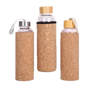 2024 NEUES GLASCHAFT 500 ml hochwertiges borosilikat-glas wasserflasche mit bambusdeckel und korkmantel