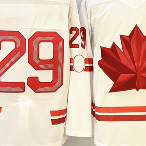 Op maat gemaakte hoogwaardige 2026 heren Canada Nationaal Team stijl ijshockeytrui volledig geborduurd vocht afvoerend polyester uniform - Product Image 5