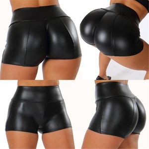 Shorts de Cuero para Mujer, Tallas Grandes, Estilo Club Nocturno, Cintura Alta, Color Sólido, con Botones, Negros, Moda Verano - Product Image 5