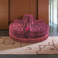 Sofá Circular de Terciopelo Borgoña Vintage Yicheng, con Botones y Flecos, para Hoteles y Eventos de Lujo
