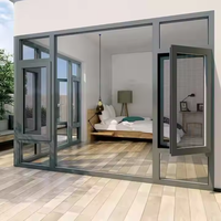 Ventanas abatibles de aluminio modernas de vista completa Vidrio templado triple Rotura térmica Ventanas oscilantes de seguridad Mosquitera para Cocina