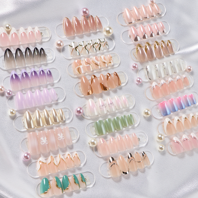 30pcs Custom Designer French Tip Press on Nails Wholesale Fake Artificial Nails 3D Luxury Handmade Soft Gels Press on Nails Set