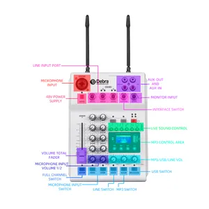 Professionele 4 Kanaals Eindversterker Audio Mixer Met Draadloze Microfoon Voor Stage Dj Zingen Toespraak