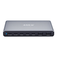 Pengisi daya USB C 455W blok 7-Multiport USB C, stasiun pengisian daya dinding Desktop Laptop GaN PD untuk iPhone 17 16 15