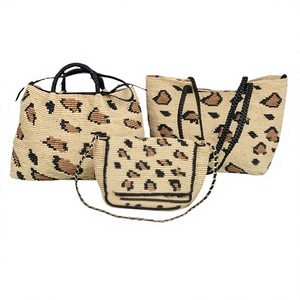 Sac à bandoulière en raphia tressé à la main à imprimé léopard, fermeture éclair, doublure en coton écologique, léger, été, automne, vacances à la plage - Product Image 1
