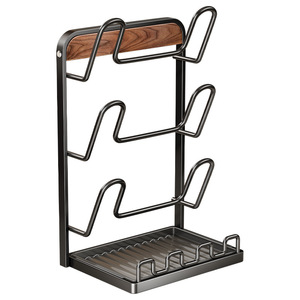 Support de rangement multifonctionnel pour couvercles de casseroles avec plateau, porte-spatules vertical taille L et support pour planches à découper, pour comptoir de cuisine - Product Image 1