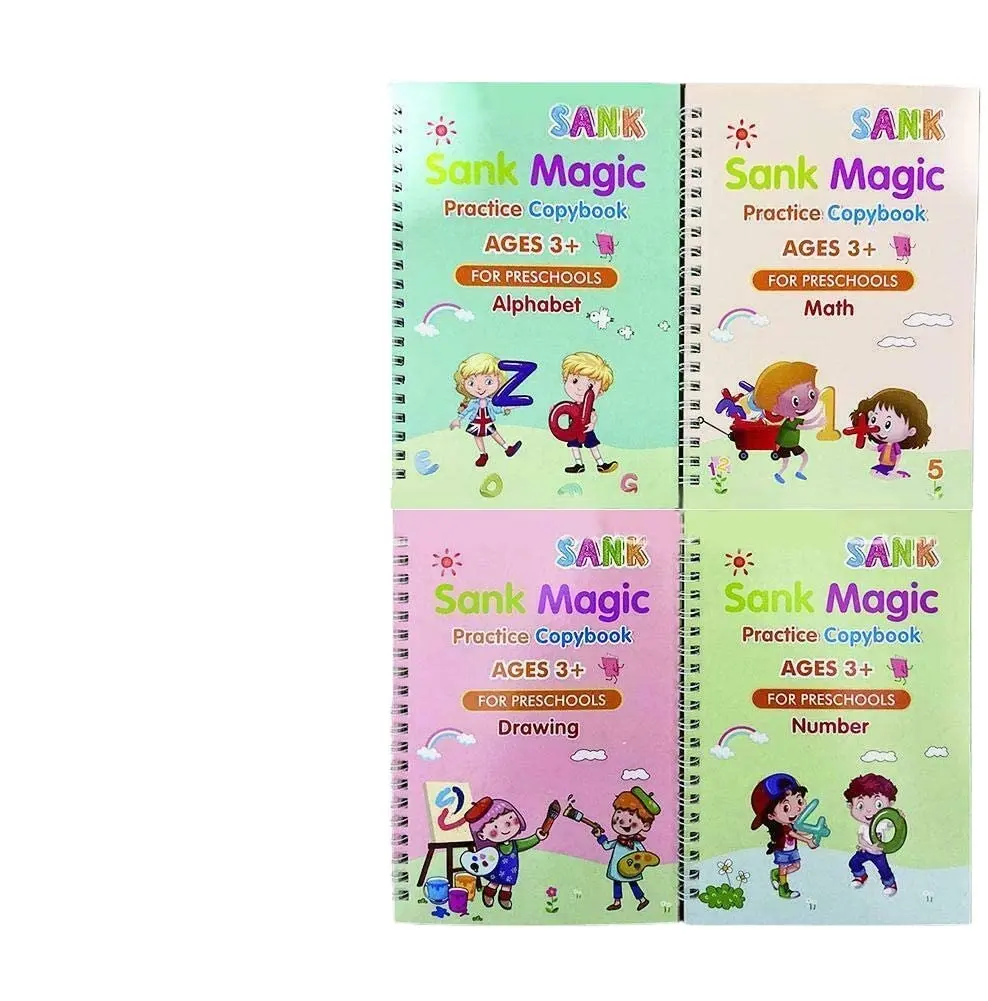 4 Stuks Herbruikbaar Handschrift Kalligrafie Boek Zonk Magic Praktijk Copybook Set Herbruikbare Schrijftool Voor Kinderen