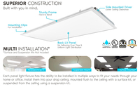 Panel de Luz LED Moderno de 2x4, 2x2, 1x4 pies, CCT Seleccionable de 3000K-6500K, 20W-75W, Regulable, Empotrable en Techo, Alto CRI 82, IP65