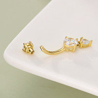 Piercing de nombril en or 14K avec breloque cœur, barbell incurvé à filetage externe et zircone cubique transparente, bijou de corps