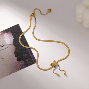2026 Elegant <b>Choker</b> Necklace for Women 18K Gold Snake Chain Matte Stainless Steel Butterfly Pendant Gold <b>Silver</b> Letter - Product Image 3