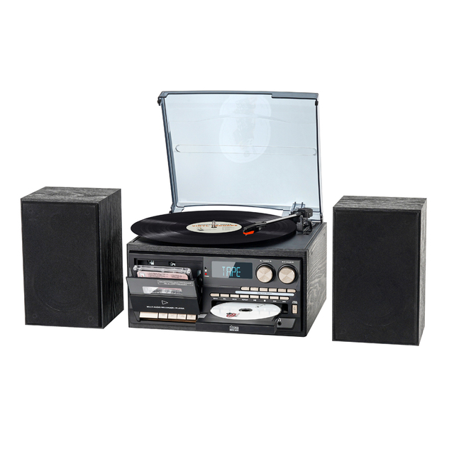 Wooden LP Record Player Phonograph with USB SD Recording CD Tape AM FM Radio Blue Tooth Turntable with External Speakers