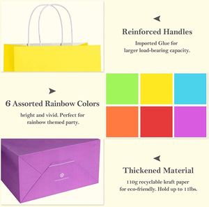 BagDream - Paquete de 24 Bolsas de Regalo de Papel Kraft de 10x5x13 con Asas, Colores Arcoíris Surtidos para Bodas, Baby Showers, Cumpleaños - Product Image 3