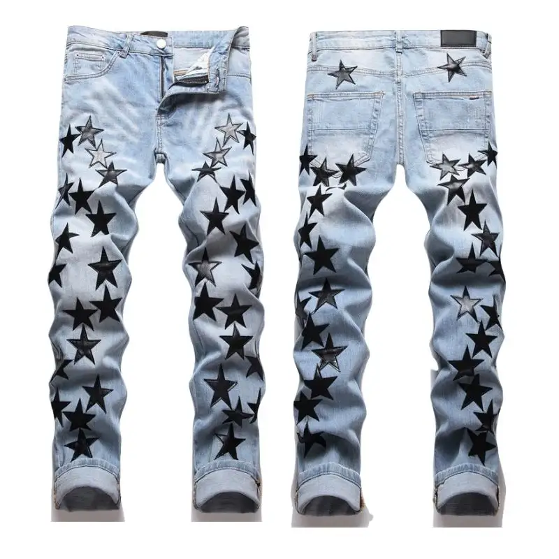 Fashion Custom Men Jeans Plus Size Stacked Flared Skinny Star Designer Denim Pencil Men's Jeans Pants For Men