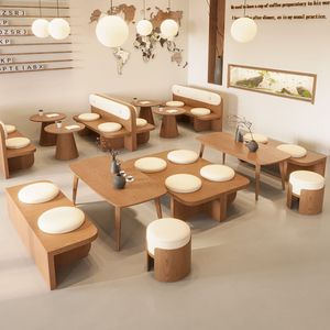 Ensemble de sièges en bois massif en forme de L, table et chaises de restaurant, meubles durables pour café et salon de thé - Product Image 3