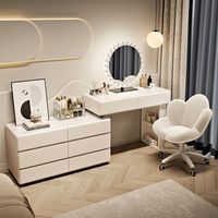 Ensemble de coiffeuse moderne avec miroir LED et cadre en cristal, bureau de toilette pour la chambre à coucher, ensembles de meubles, coiffeuse de luxe avec tabouret