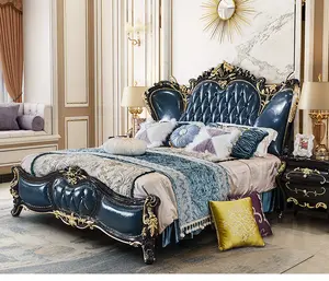 Ebbenhout Lederen Bed Villa Luxe Koningin Prinses Bed Slaapkamer Massief Houten Bed