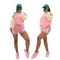 Automne 2025 à la mode tricoté deux pièces ensemble court femmes couleur bloc Patchwork chandails et Shorts tenues ensembles sportifs Streetwear