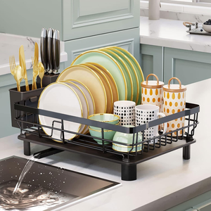 Estante de secado con placa de drenaje para mostrador de cocina, estante para platos de hierro resistente a la oxidación con caja de cubiertos desmontable - Product Image 6