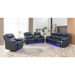 Ensemble de canapés inclinables électriques modernes HOMERS 3+<span class=keywords><strong>2</strong></span>+1 en cuir avec structure en bois massif, télécommande, éclairage LED, haut-parleur Bluetooth, extensible - Product Image 1