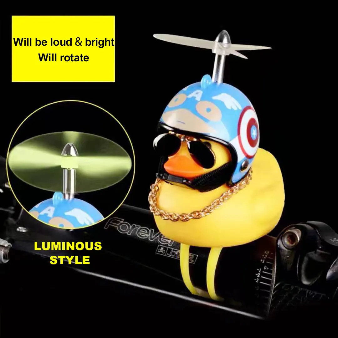 New Funny Cute Cartoon Bike Bicycle Bell Handlebar Yellow Duck Bell With Helmet Glasses