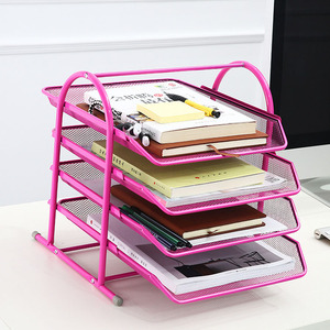 4 Tiers Metal Mesh Paper Document Tray Organizer Sliding File Storage Iron Rack Office Desk File Rack Drawer Kit