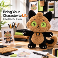 Service de conception de produits en peluche personnalisés pour poupée personnage Chat Monstre avec yeux spirale brodés, queue recourbée et forme debout