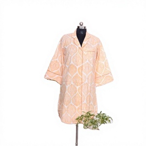 Vestido Midi Bohemio Y2K de Playa para Mujer, Ecológico, 100% Algodón, Estampado Digital, Manga Larga, Cuello en V, Lavable, con Botones - Product Image 1