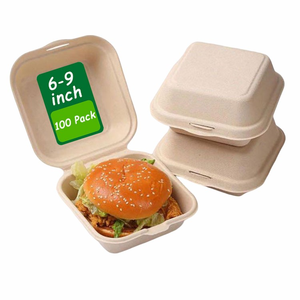 Kotak Makan Siang Persegi Panjang dari Bubur Kertas Tebu Bagasse, Kemasan Makanan Cepat Saji, <span class=keywords><strong>Burger</strong></span>, Pizza, Bento, Ramah Lingkungan, Biodegradable, Sekali Pakai - Product Image 1