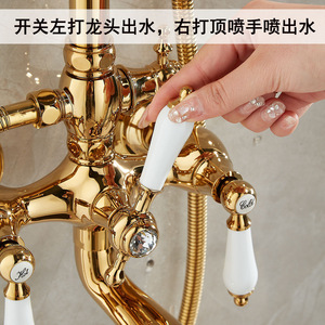Gold Classic Style Shower Set With Rain Head And Handheld Spray For Bathroom - Product Image 3