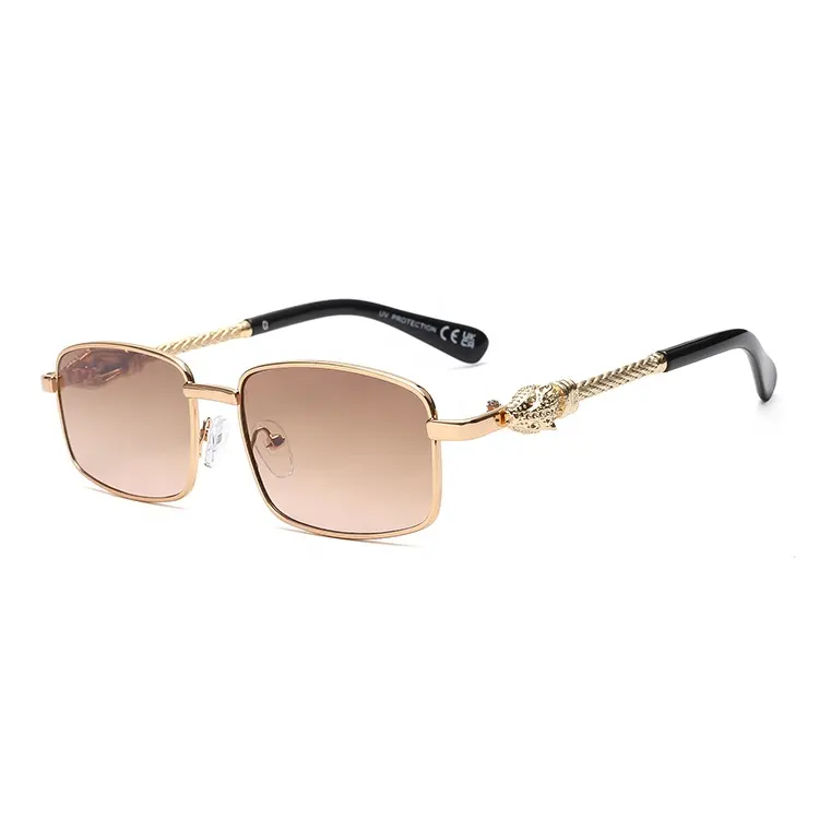 Metal Sun Glasses Odm Men Women Custom Fishing Golf Uv400 Glasses Snake Designer Rectangle Sunglasses Gold Hot Sale Vintage PC