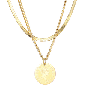 KALEN Collier vintage unisexe à double chaîne en acier inoxydable de 500mm avec pendentif de la reine Elisabeth - Product Image 3