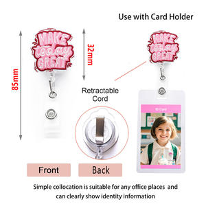 Haute qualité brodé rose série Phase positive lettre bon travail rester positif support Badge bobine rétractable - Product Image 2