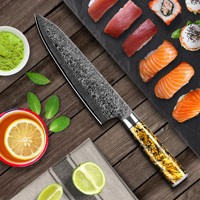 Feuille d'or manche en fibre de carbone 8 pouces japonais vg10 67 couches couteau de chef de cuisine en acier Damas avec garantie à vie