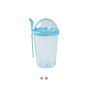Disposable Fruit Salad Clear <b>Plastic</b> Portable 500Ml Milk Shaker <b>Cup</b> With Spoon - Product Image 1