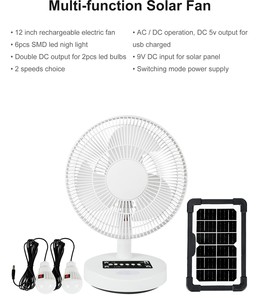 Solar Fan With Solar Panel Rechargeable Portable 12 Inch Fan With Two LED <b>Bulbs</b> 5 Speed Levels For Outdoor Camping Home Us - Product Image 4