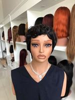 Perruques Courtes Bouclées Pixie en Cheveux Humains, Fabriquées à la Machine, Sans Dentelle, Cheveux Vierges Noirs Naturels pour Femmes Noires, Ondulations au Doigt