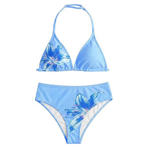 Conjunto de Bikini Triangular con Estampado Floral, Top Halter, Braguita de Cintura Alta, Traje de Baño para Mujer, Tela Elástica de Secado Rápido, Ropa de Playa - Product Image 2