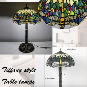 Lámpara de Mesa Tiffany LongHuiJing de 16 Pulgadas con Pantalla de Vidrio Estilo Libélula y Base de Cobre - Product Image 3