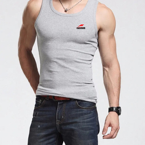 Custom Logo Casual Sports Running Gym Men Singlets <strong>Black</strong> Soft Ribbed Cotton BeaterTank Top - Product Image 2