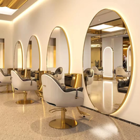 Moderno Espejo de Cuerpo Completo Dorado para Salón con Iluminación Estación de Estilismo Muebles para Peluquerías y Barberías