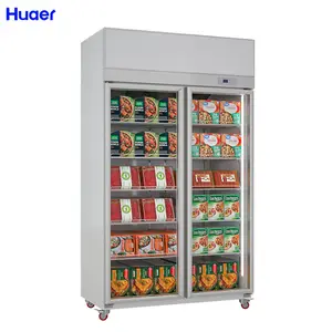 HUAER in posizione verticale a temperatura singola porta di vetro congelatore supermercato cibo congelato Display per uso supermercato
